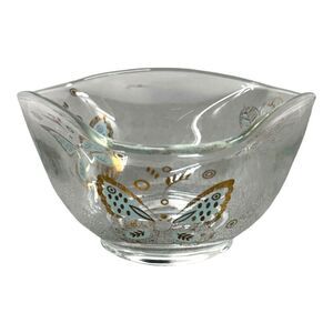 Georges Briard MCM Candy Dish Mid-Century Glass Bowl w/ Butterfly Design Spring